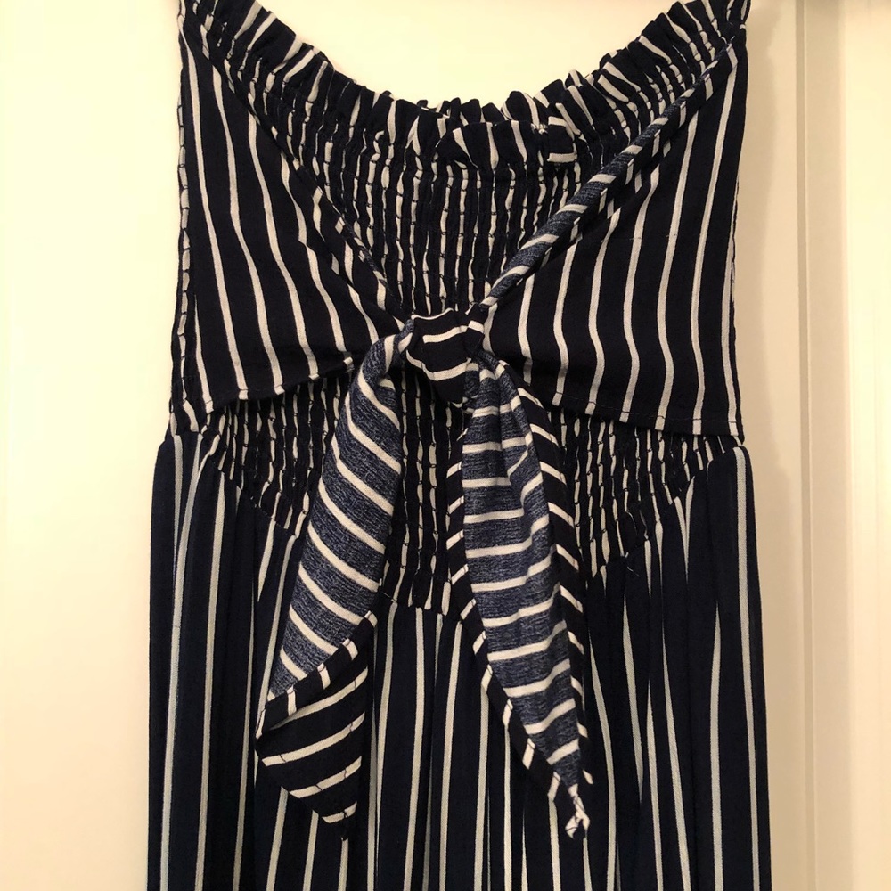 Blue and white pinstripe women’s romper size small